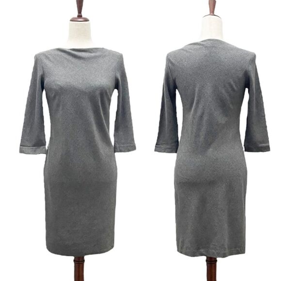 Theory Stretch Wool Boatneck Fitted Sheath Charcoal Gray 3/4 Sleeve Dress Size 2 - Picture 1 of 10
